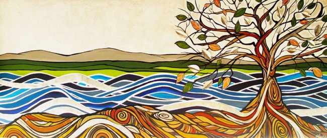 'Coastal Harmony' 3.5ft x 8ft. acrylic and metal (Metal by Renato Horvath) Commissioned for the Wave Dentistry Office.